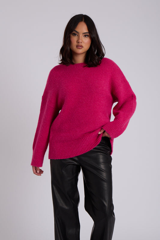 Pink Wool Blend Crew Neck Jumper