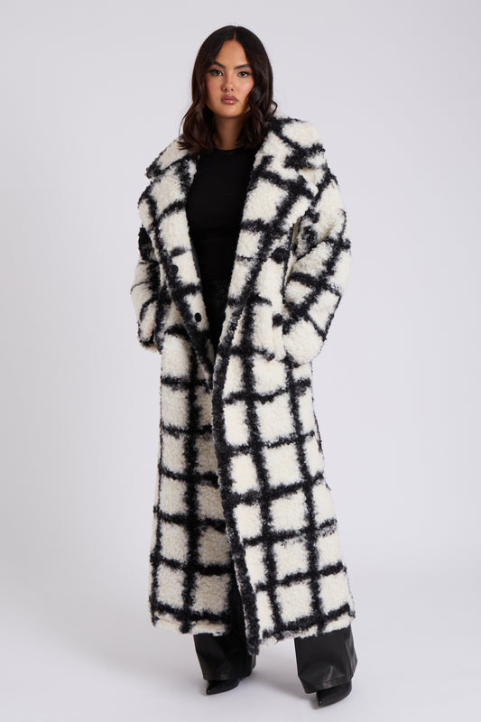 Checked Borg Longline Jacket