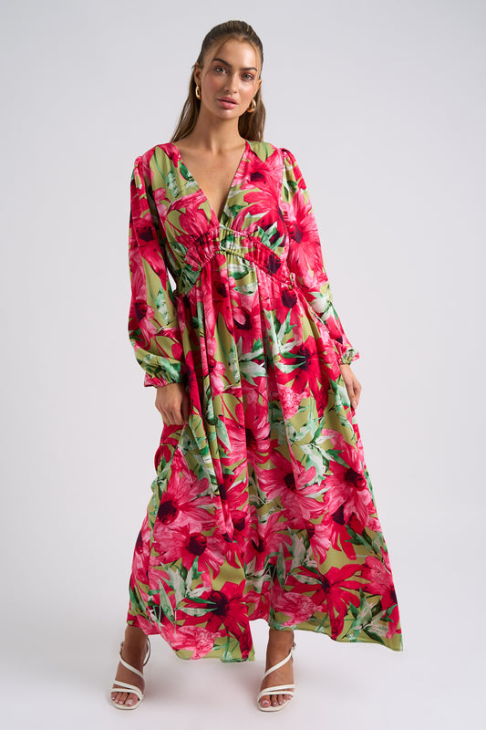 Large Floral Ruched Smock Dress