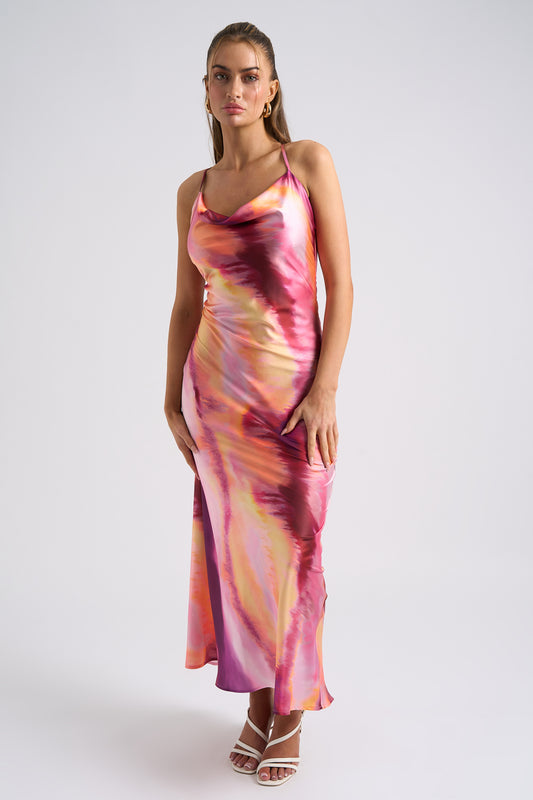 Tie Dye Cross Back Slip Dress