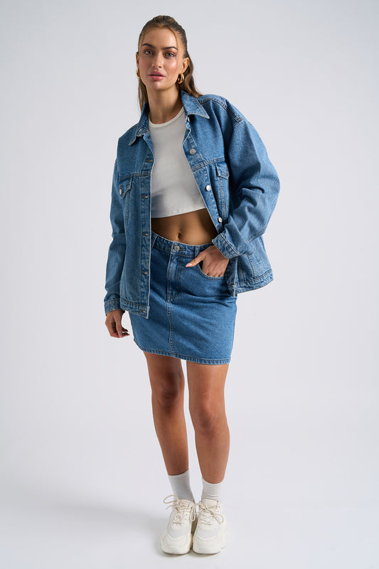 Mid Blue Mom Mini Skirt