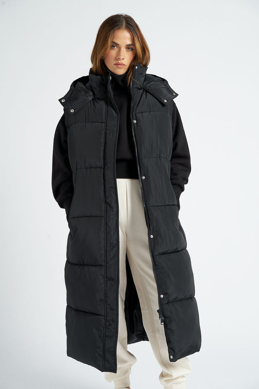Black Longline Puffer Gilet