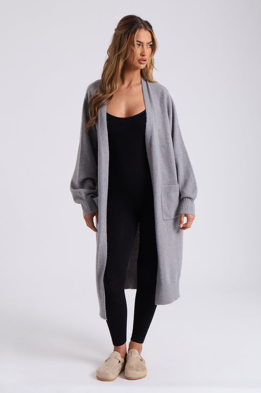 Grey Longline Patch Pocket Cardi