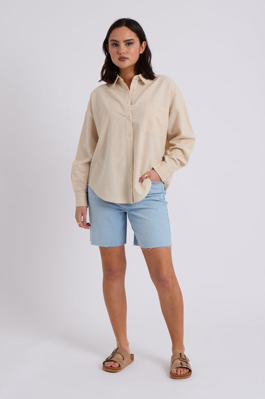 Beige Linen Blend Oversized Shirt