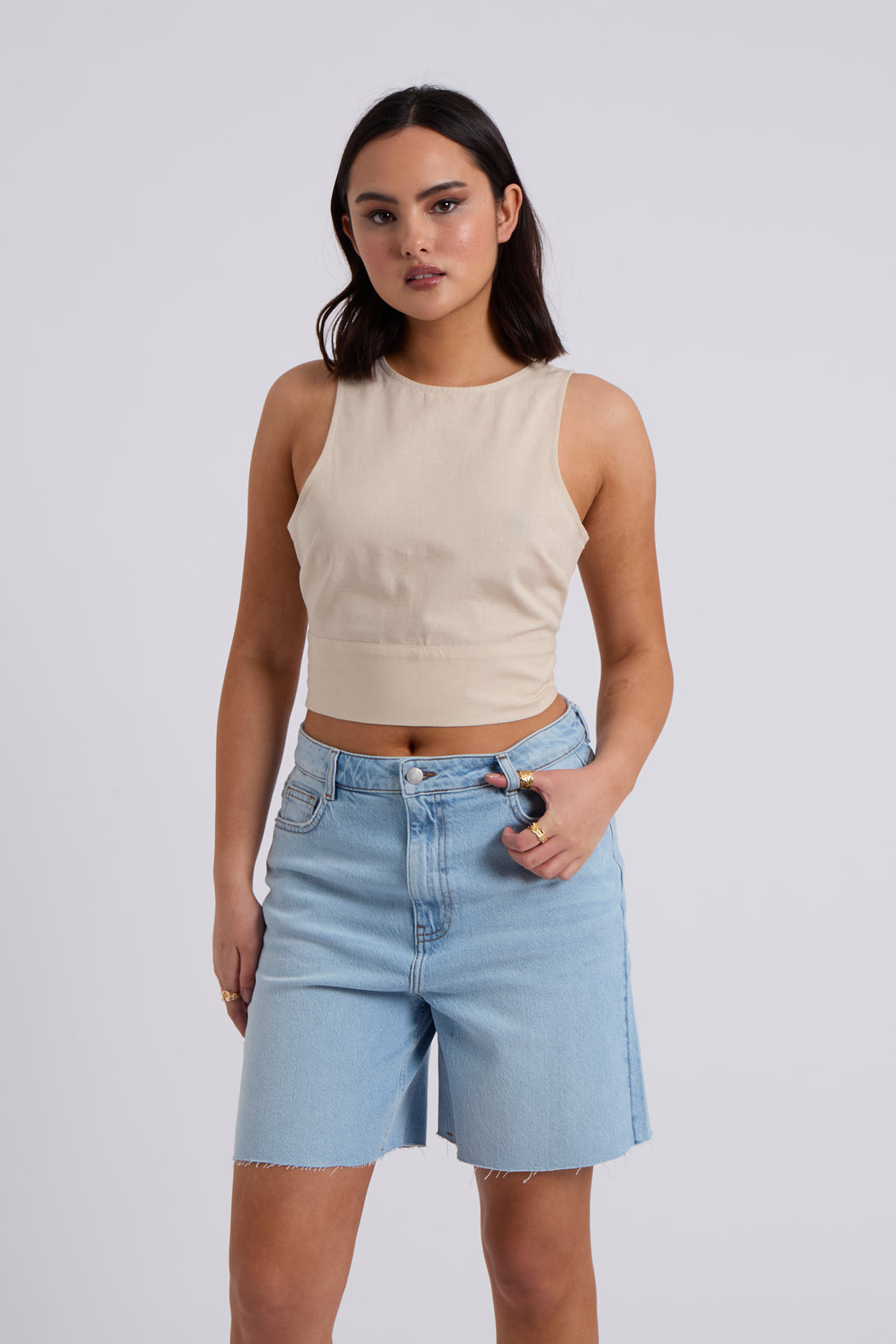 Linen Blend Tie Back Top Urban Bliss