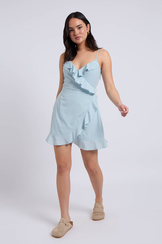 Blue Cami Woven Frill Tea Dress With Lining
