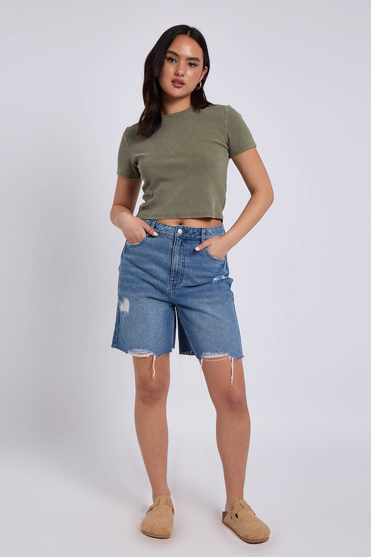 Mid Wash Distressed Bermuda Short