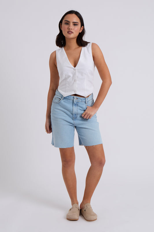 White Linen Blend Waistcoat