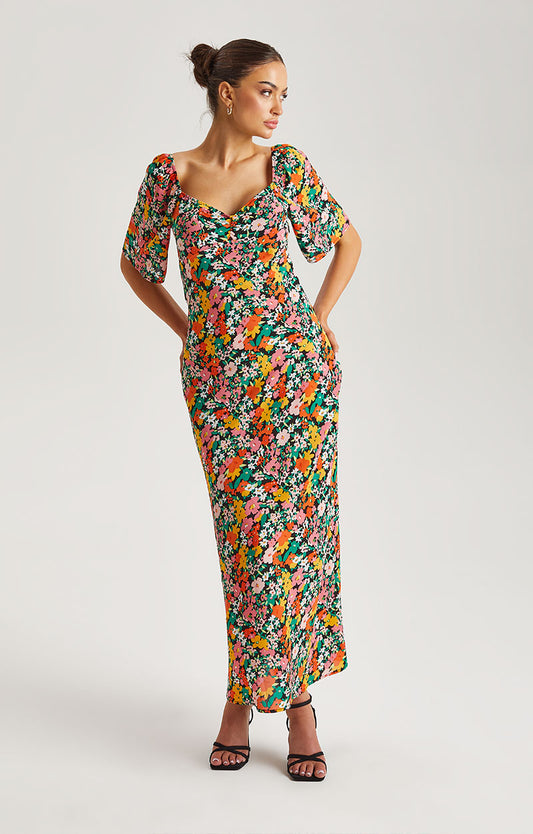 Floral Angel Sleeve Maxi Dress