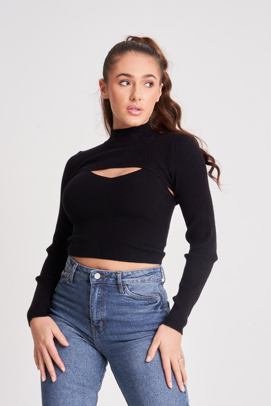 2in1 Long Sleeve Crop Jumper & Vest Set
