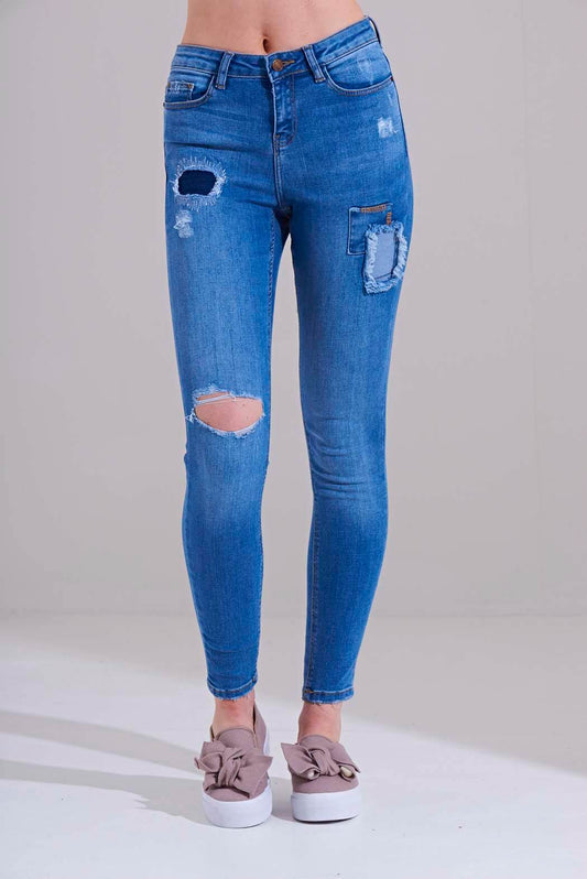 Yorkie Blue Rip and Repair Skinny Jean