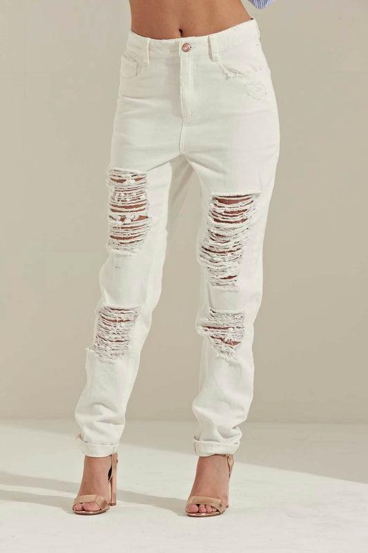 Solitaire White Ripped Boyfriend Jean