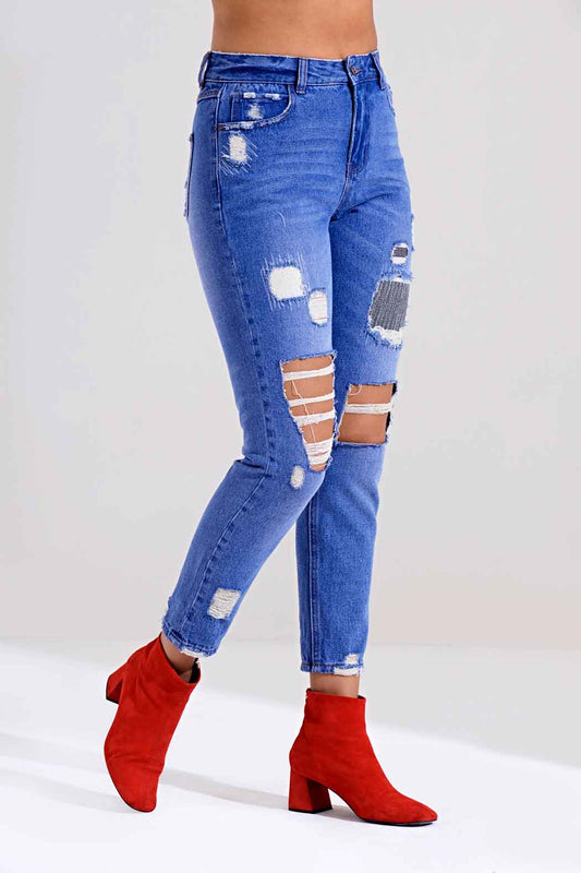 Rip & Repair Bright Blue Boyfriend Jean