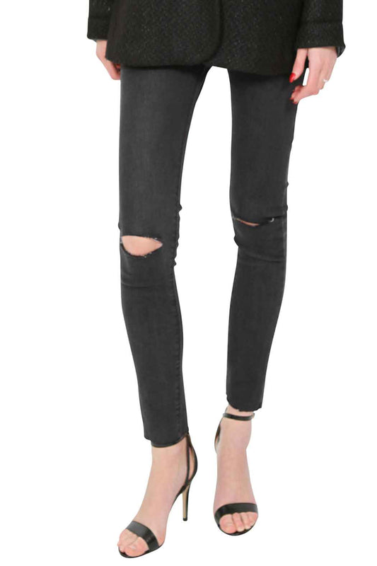 Sandy Black Highrise Skinny Knee Rip Jeans