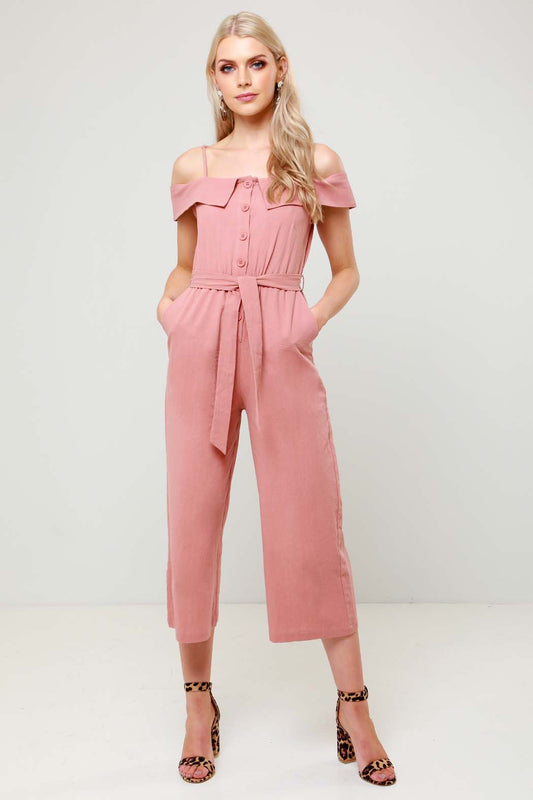 Alexandra Coral Button Detail Wide Leg Jumpsuit