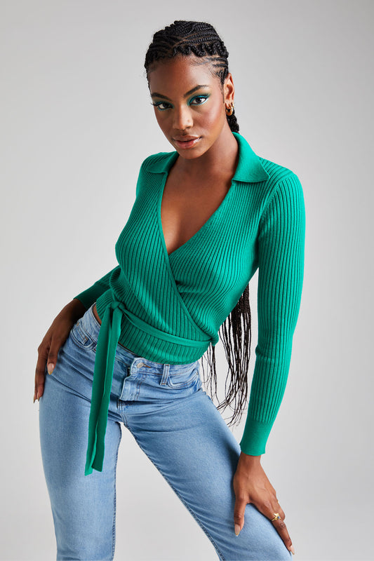Green Collar Wrap Ballerina Cardigan