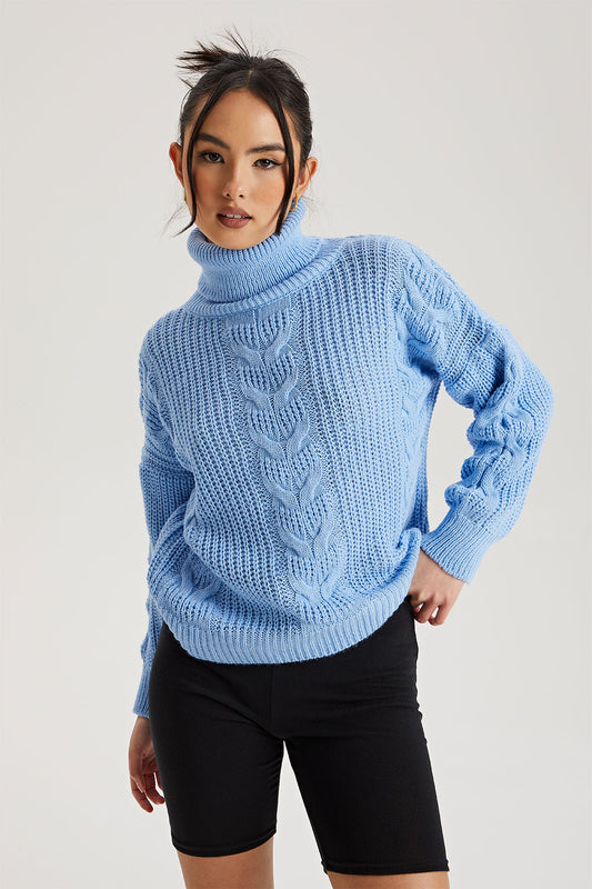 Blue Roll Neck Jumper