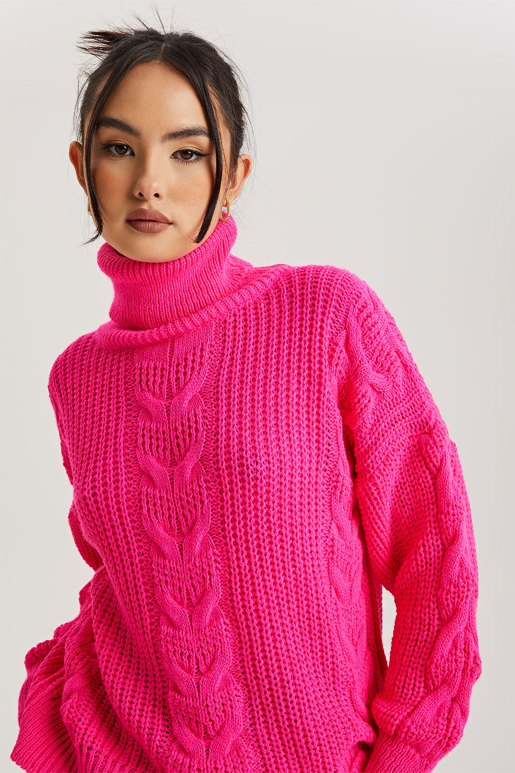 Bright Pink Roll Neck Jumper Urban Bliss