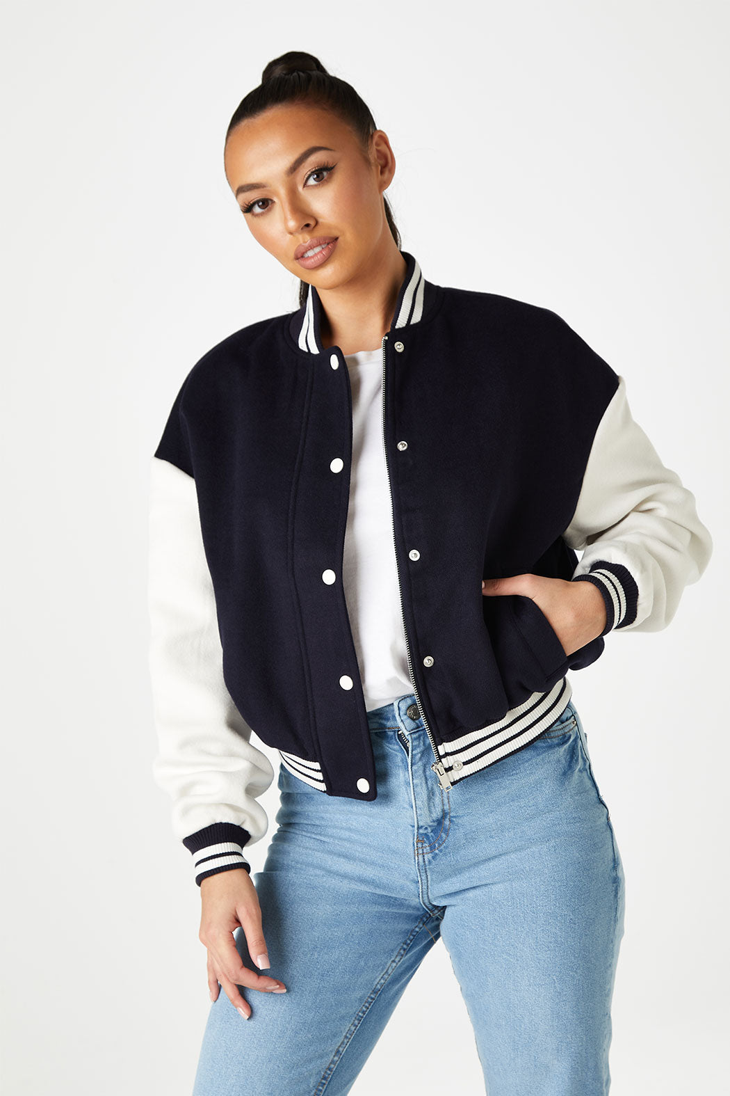 Urban Bliss Navy Varsity Bomber Jacket