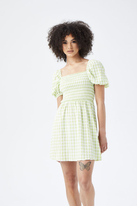 Elle Gingham Puff Sleeve Mini Dress