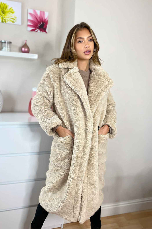 Fulham Stone Long Line Teddy Borg Jacket
