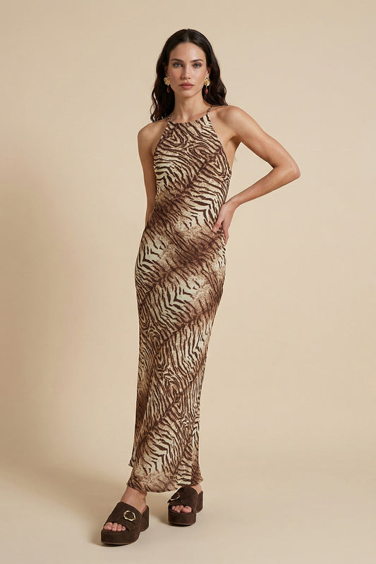 Zebra Neck Maxi Dress