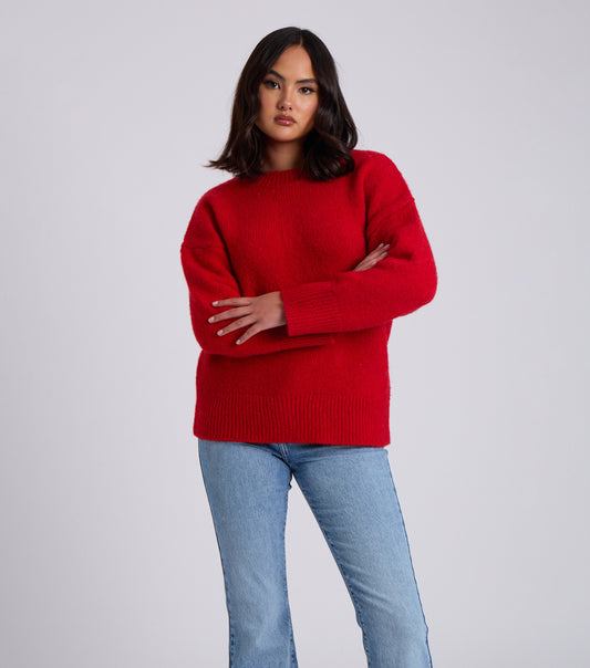 Red Wool Blend Crew Neck Jumper