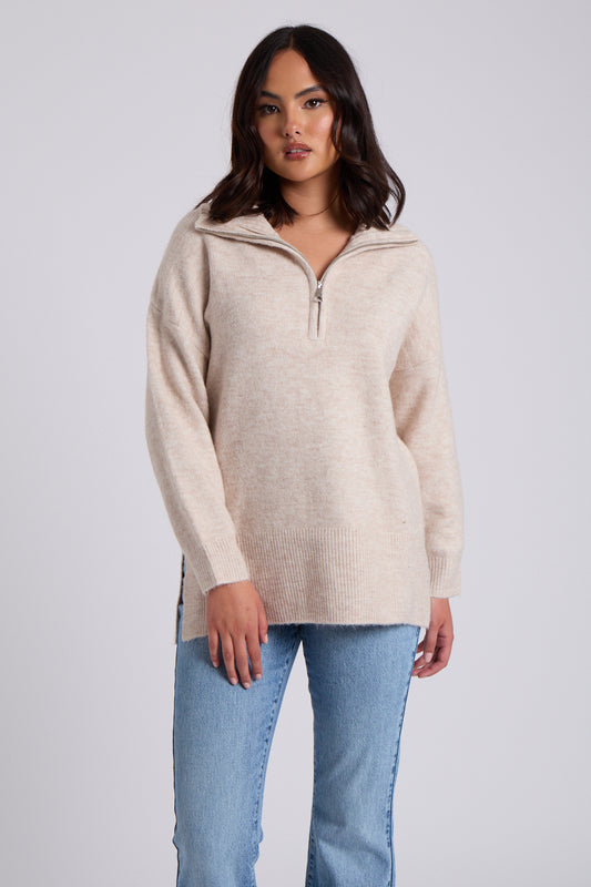 Oatmeal Plain Oversized Half Zip