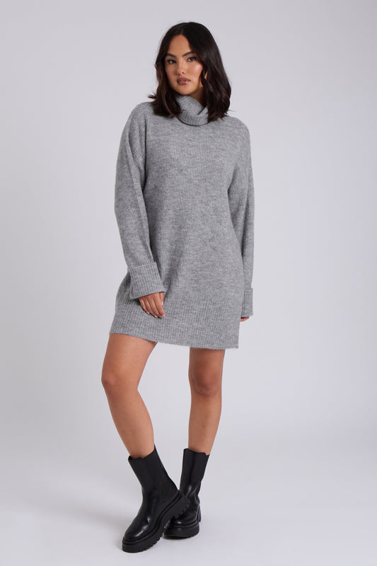 Grey Mini Roll Neck Dress