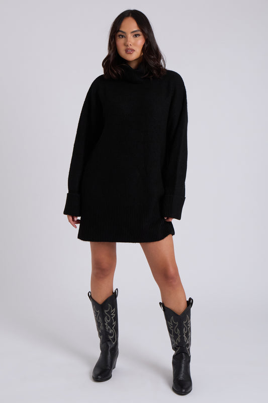 Black Mini Roll Neck Dress