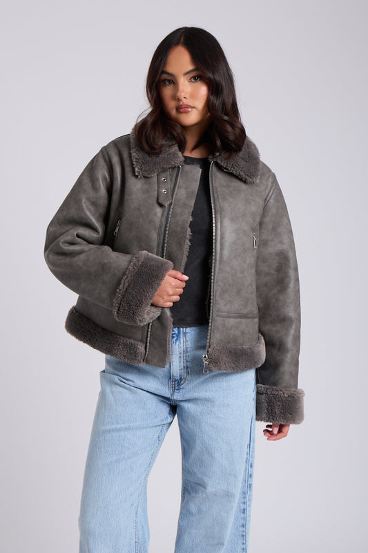 Grey Cropped Bonded Jacket