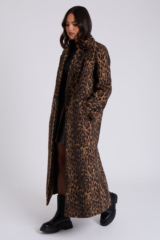 Leopard Faux Wool Formal Coat