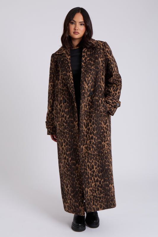 Leopard Faux Wool Formal Coat