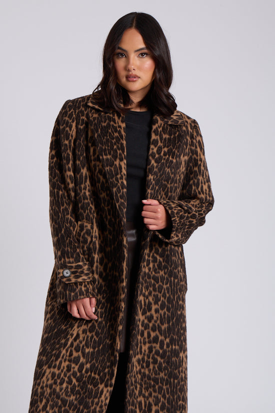 Leopard Faux Wool Formal Coat