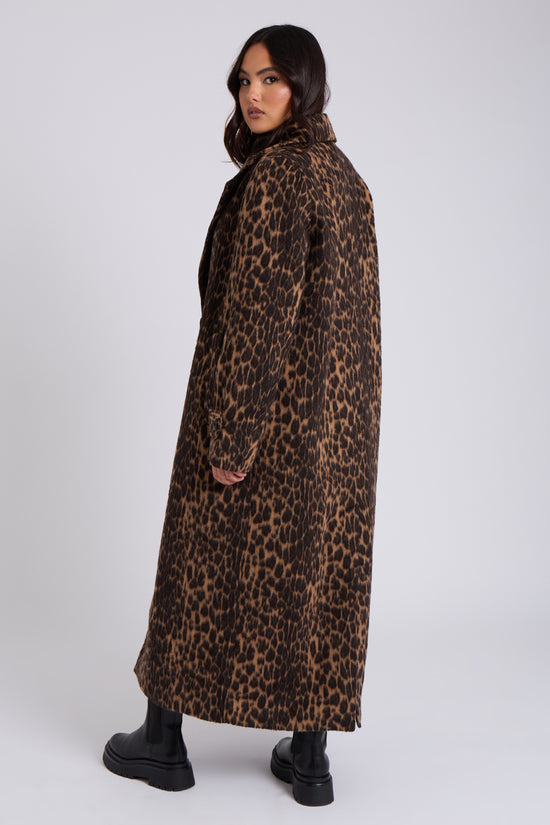 Leopard Faux Wool Formal Coat
