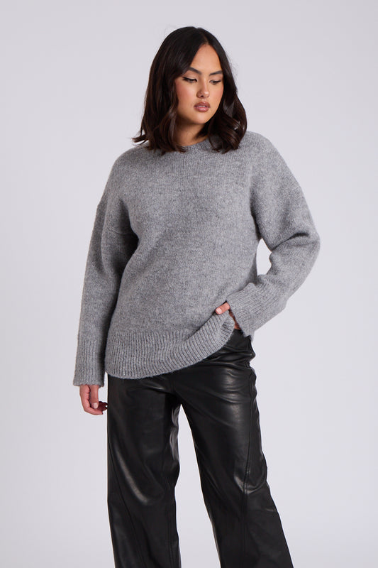 Grey Wool Blend Crew Neck Jumper