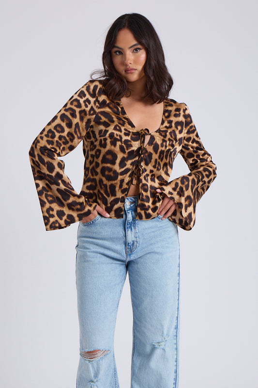 Leopard Tie Front Top