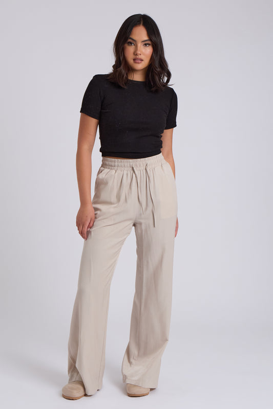 Stone Drawstring Wide Leg Trousers