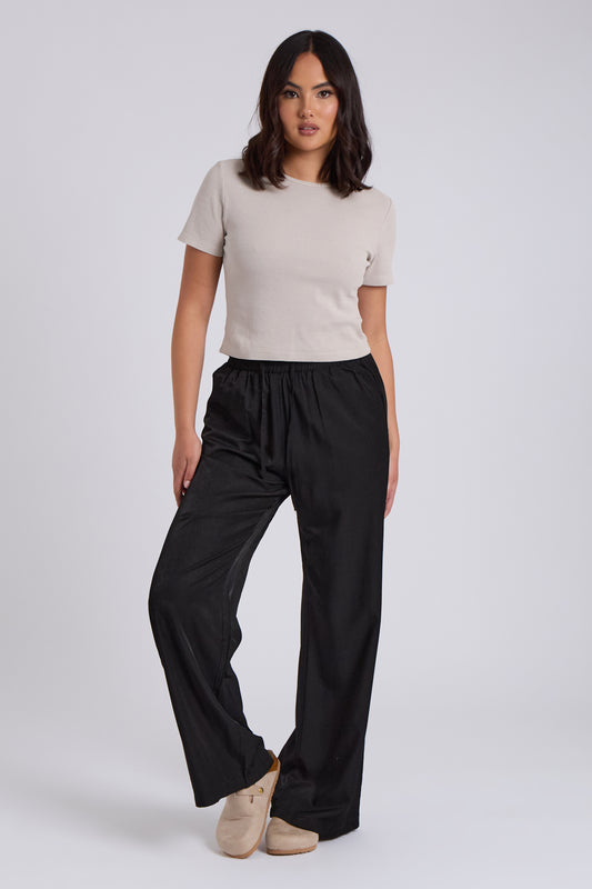 Black Drawstring Wide Leg Trousers