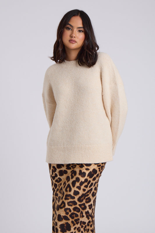 Cream Wool Blend Crew Neck Jumper