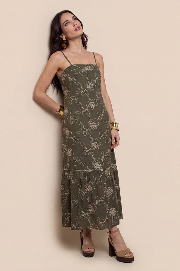 Embroidered Maxi Dress Khaki