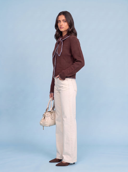 Wool Blend Contrast Cardigan