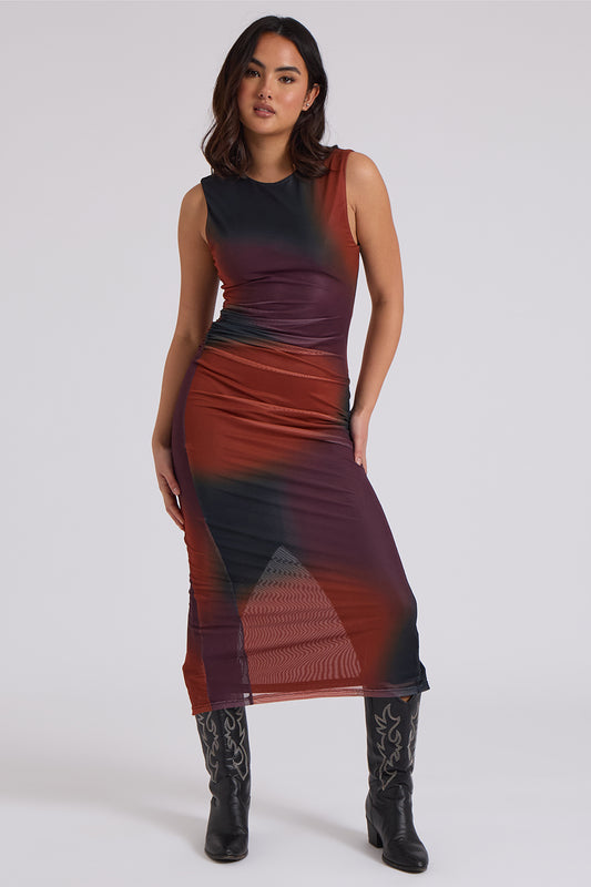 Mesh Tye-Dye Midaxi Dress