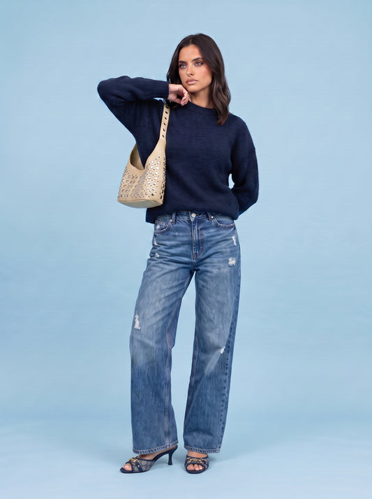 Wool Blend Longline Jumper Navy