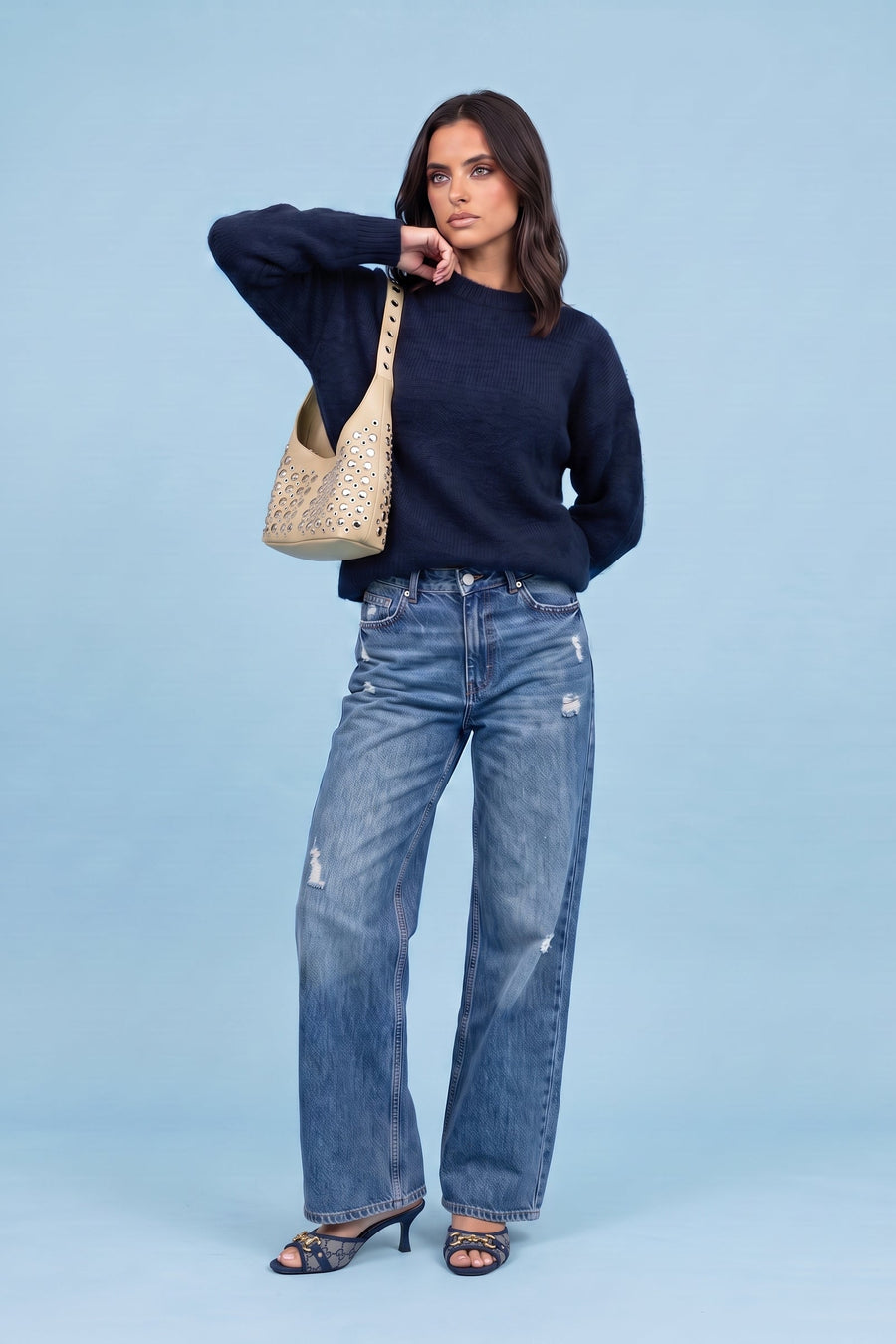 Wool Blend Longline Jumper Navy