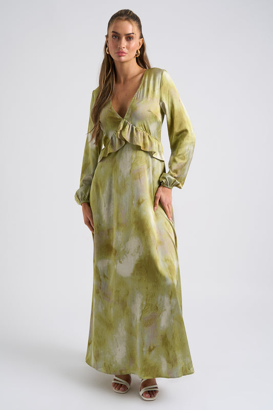 Tie Dye Ruffle Seam Smock Dress