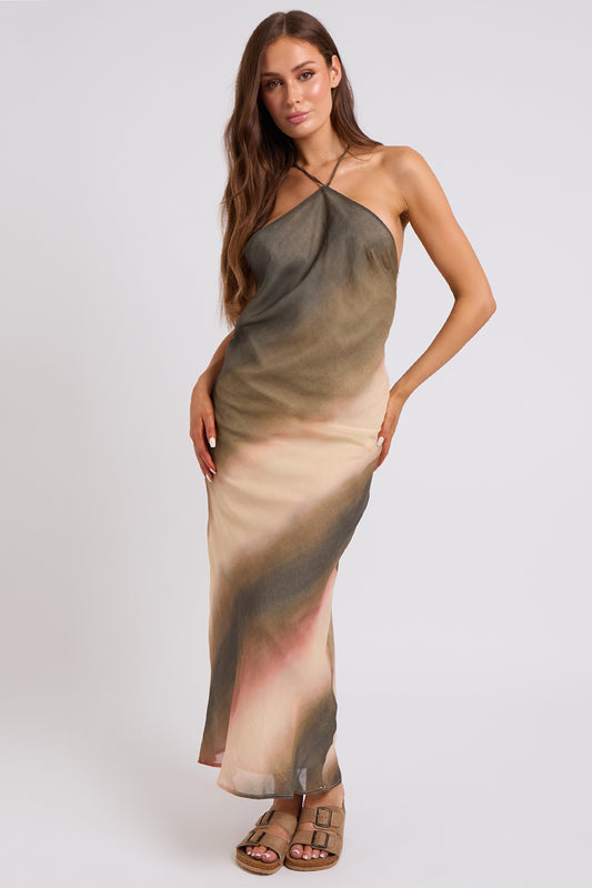 Ombre Beaded-Back Maxi Dress