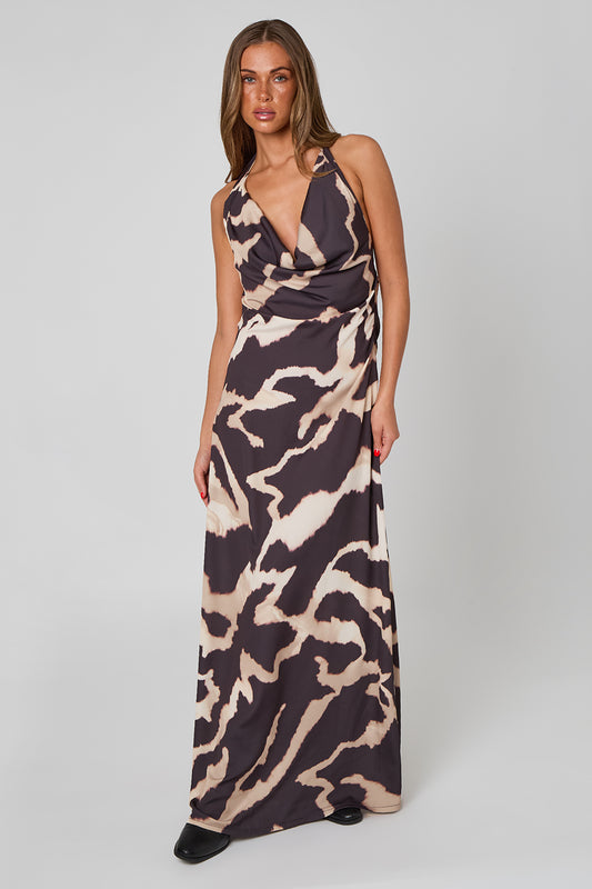 Tort Halter Cowl Maxi Dress