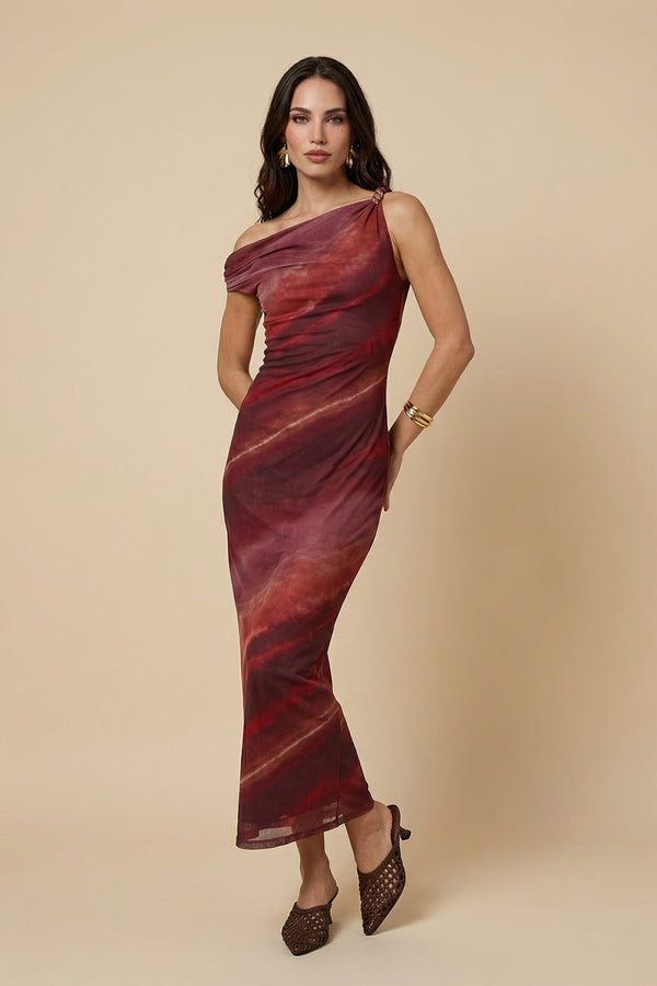 Tie Dye Max Gold Trim Maxi Dress