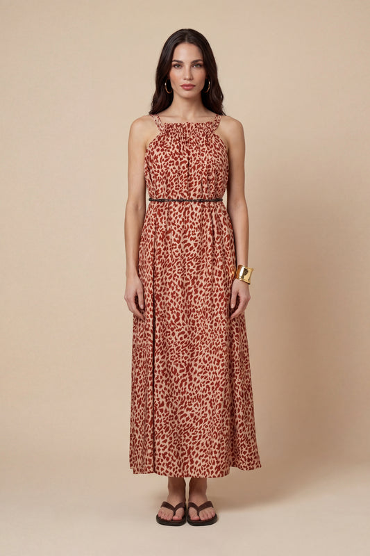 Animal Metallic Maxi Dress Rust Pattern